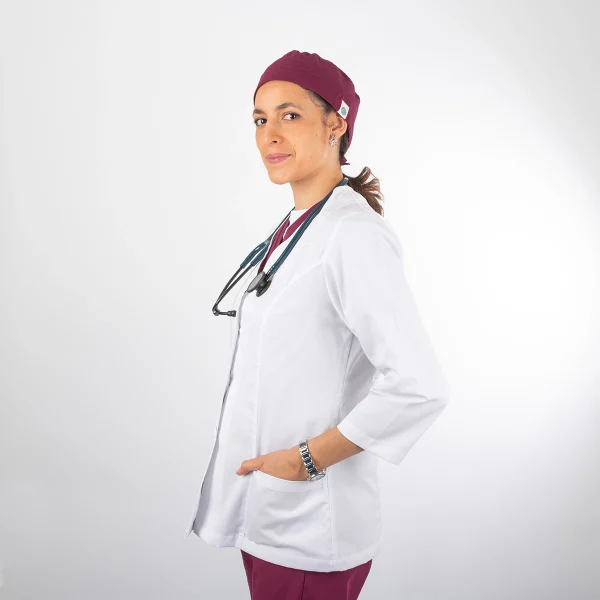 Delantal Blanco Área Médica Mujer Manga 3/4 Bordado - Flores - Imagen 4