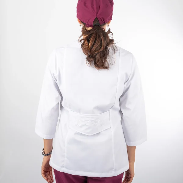 Delantal Blanco Área Médica Mujer Manga 3/4 Bordado - Flores - Imagen 2