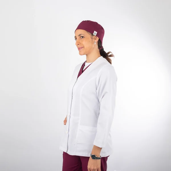 Delantal Blanco Área Médica Mujer Escote en V Manga 3/4 Clásico - Casual - Imagen 3