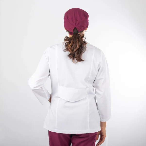 Delantal Blanco Área Médica Mujer Escote en V Manga 3/4 Clásico - Casual - Imagen 2