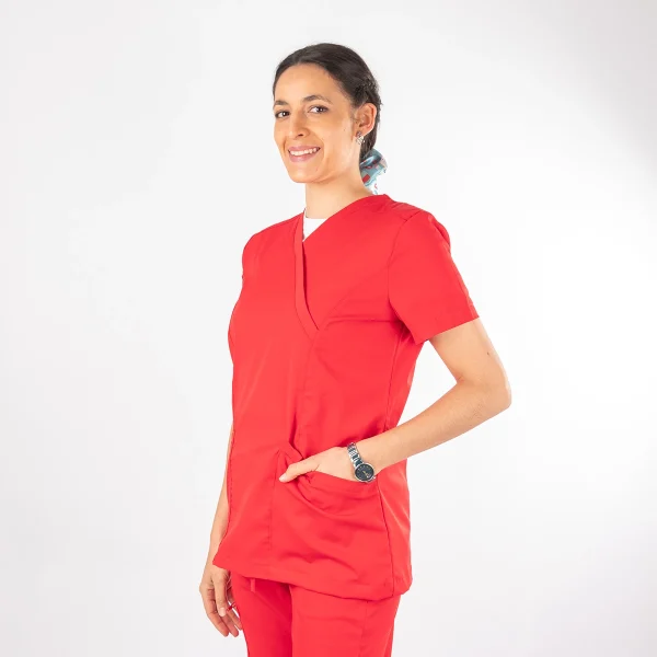 Blusa Clínica Rojo Matrona Mujer Entallada - Ale - Imagen 3