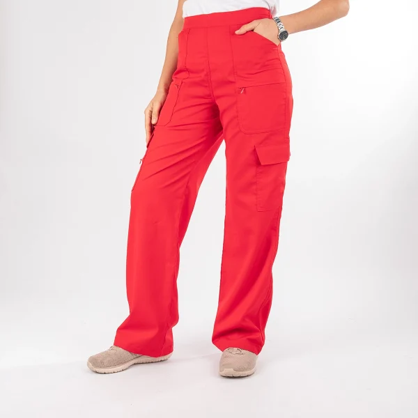 Pantalón Clínico Rojo Matrona Mujer Media Cintura Elasticada - Carla - Imagen 5