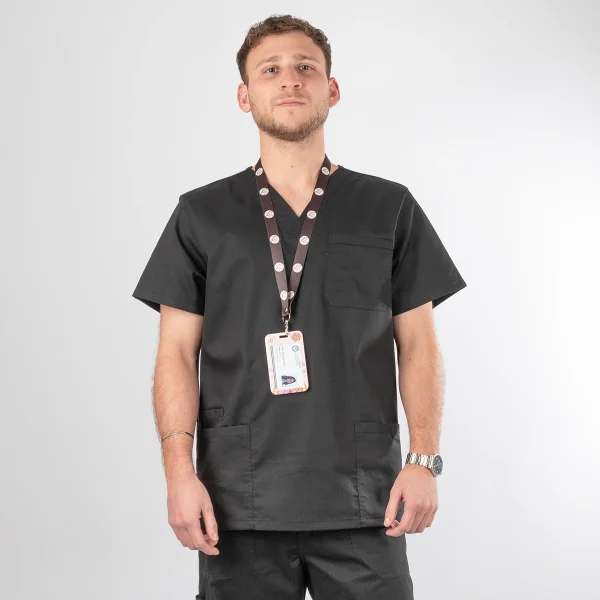 Polera Clínica Negra en gabardina Modelo Paulo