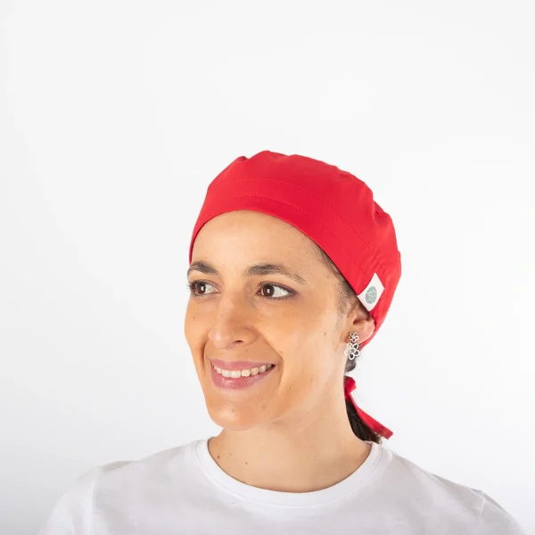 Gorro Clínico Rojo Matrona Unisex con Amarras - Imagen 3