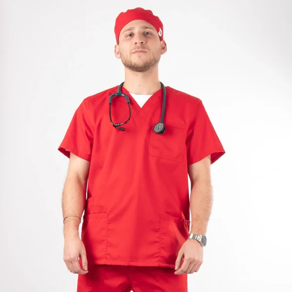 Polera Clínica Roja en gabardina Modelo Paulo