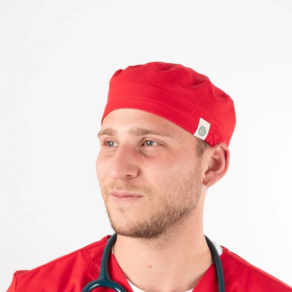Gorro Clínico Rojo Matrona Unisex con Amarras - Imagen 5